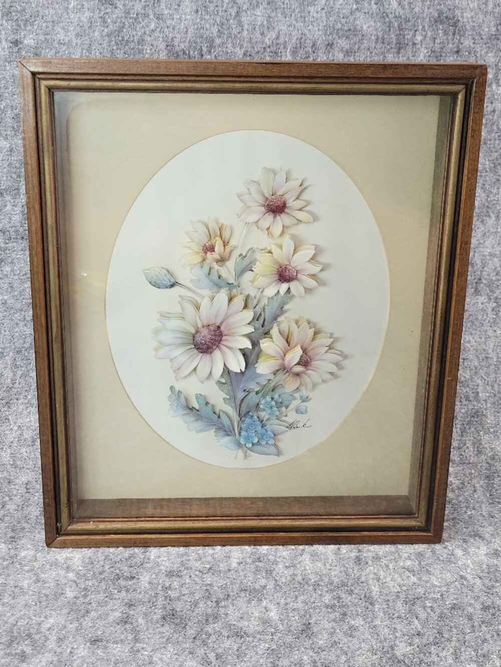 Vintage 3D Paper Tole Decoupage Floral Bouquet Framed Art Wall Decoration